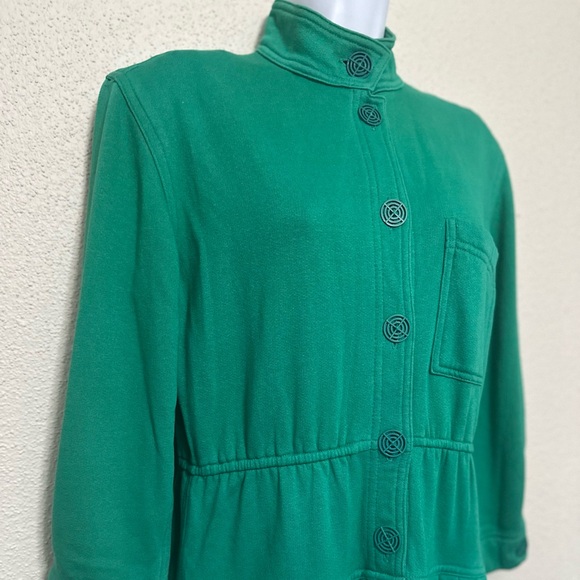 Gene Ewing VTG 80s Green Button-Up Mock Neck Cotton/Poly Pleated Dress - Picture 1 of 16